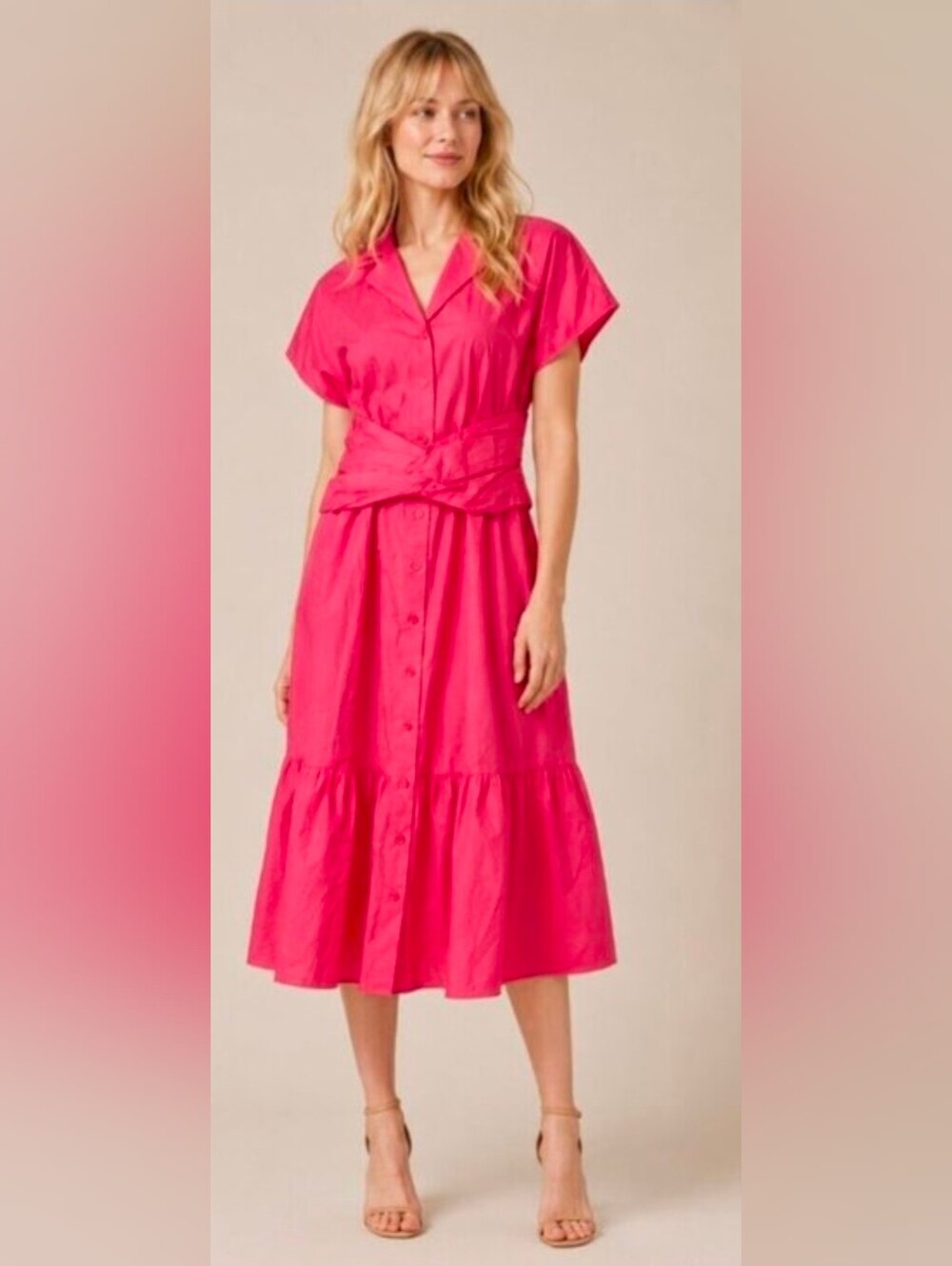 NWT White House Black Market Twist Waist Shirt Dress Sunkist Coral L